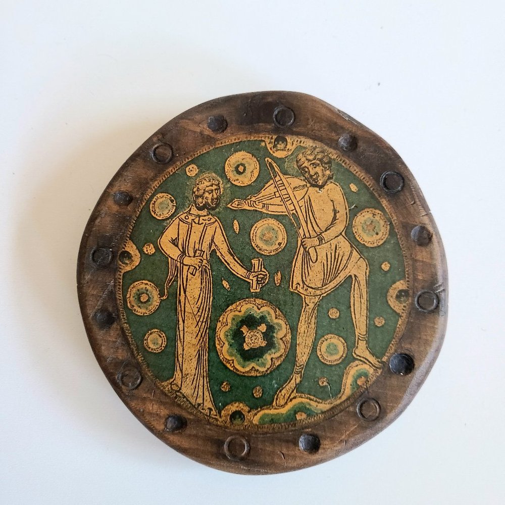 Wooden round hand made wall plague.